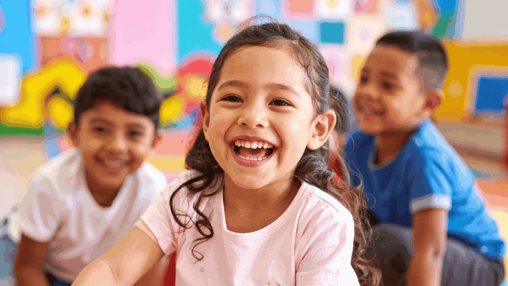 A group of young kids ages 3-8 who are learning German through different activities