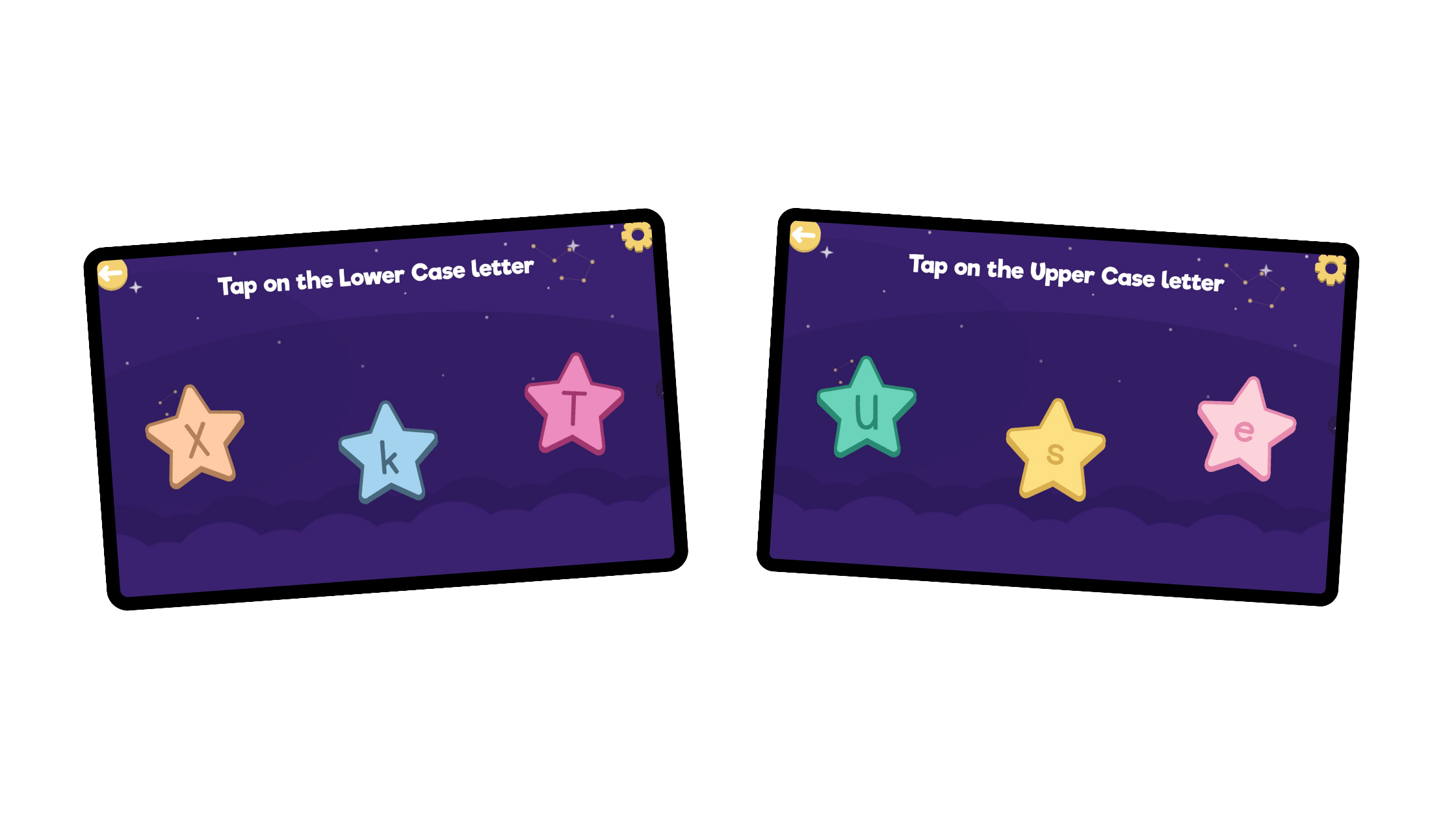 Lowercase and uppercase letters for children
