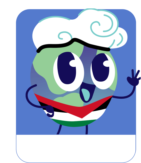 Lini the globe mascot dressed for Arabic – Arabic learning games for kids