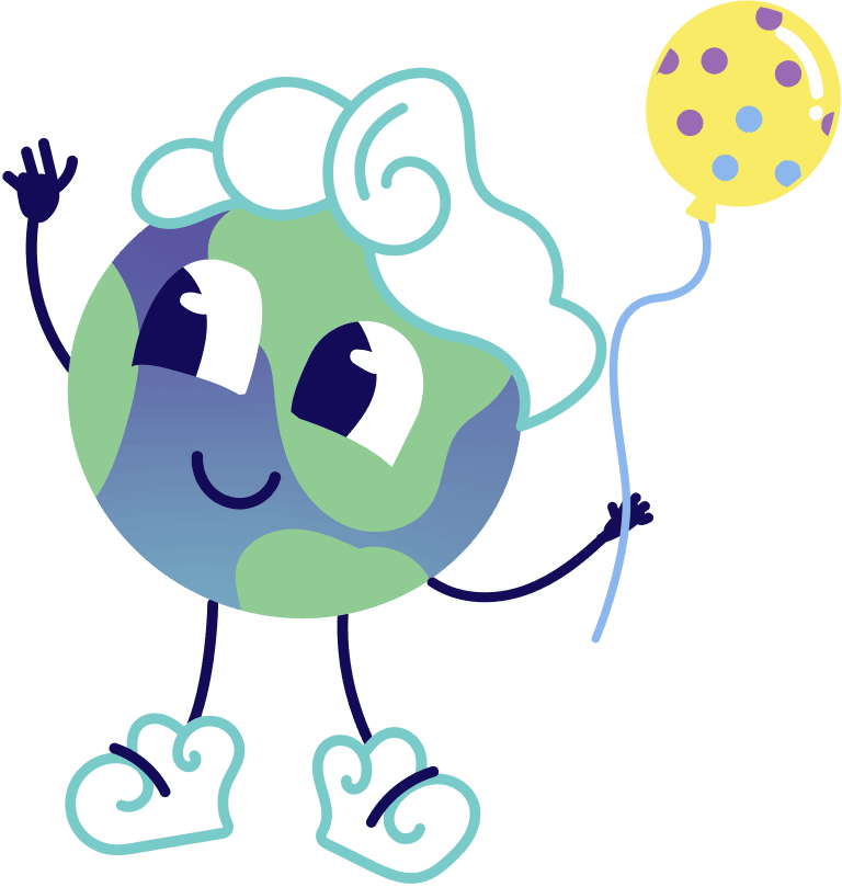 Lini the globe mascot celebrating – start learning today