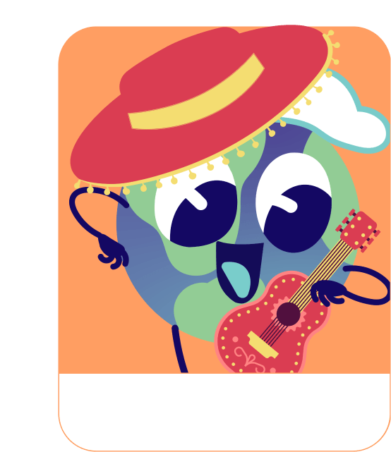 Lini the globe mascot dressed for Spanish – Spanish learning games for kids