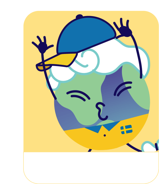 Lini the globe mascot dressed for Swedish – Swedish learning games for kids